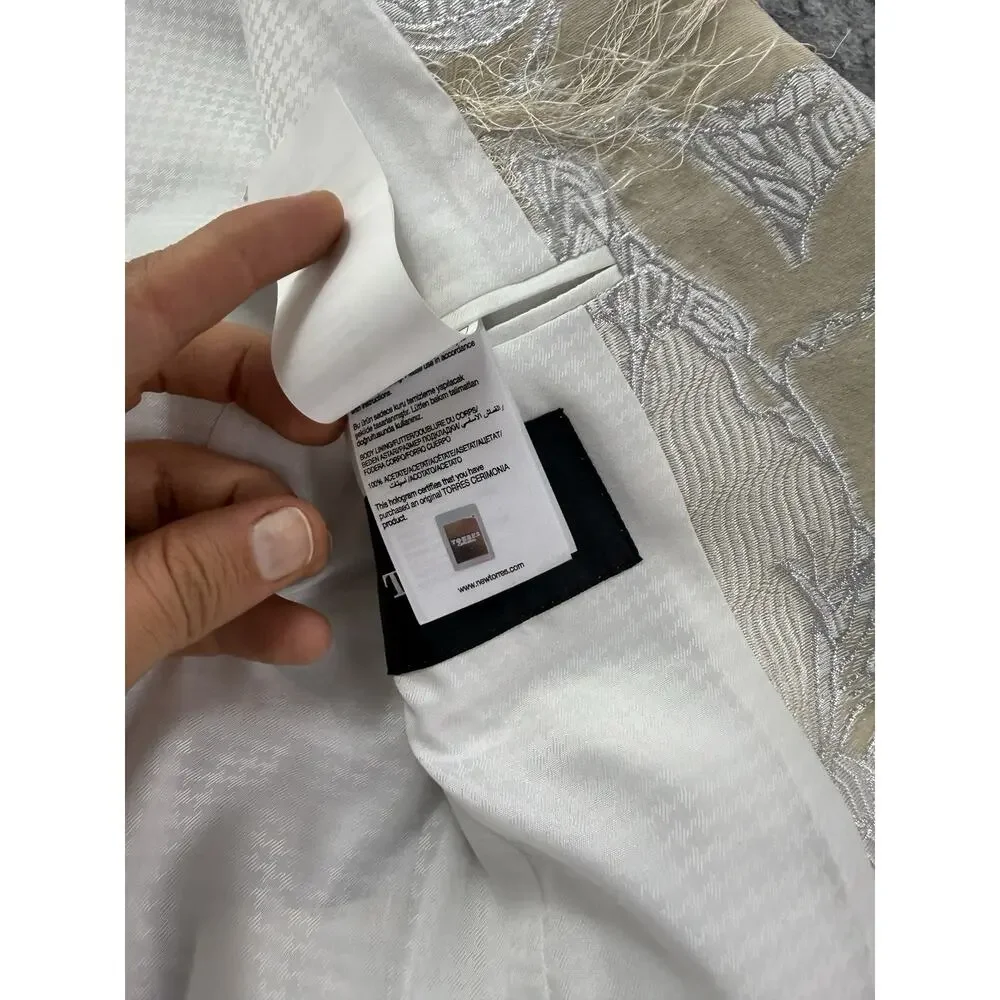 Torres Mens Tuxedo Suit 40 US 50 EU Beige Floral Borcade Tasseled 3pcs Set t12